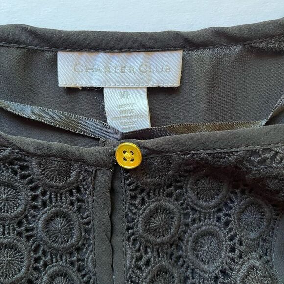Sheer Charter Club blouse with crochet accents - Picture 5 of 5